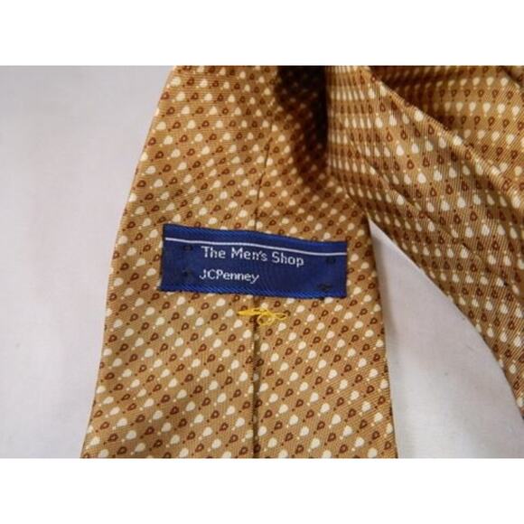 Vintage Brown Tie, JC Penney The Mens Shop Gold, Cream, White Brown Checked Tie - Picture 5 of 5